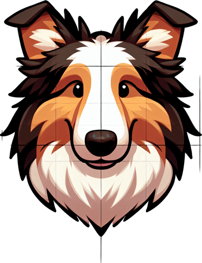 Collie shepherd dog, top view, cartoon style.
Single Game Texture. In-Game asset. 2d. Blank background. High contrast. No shadows.