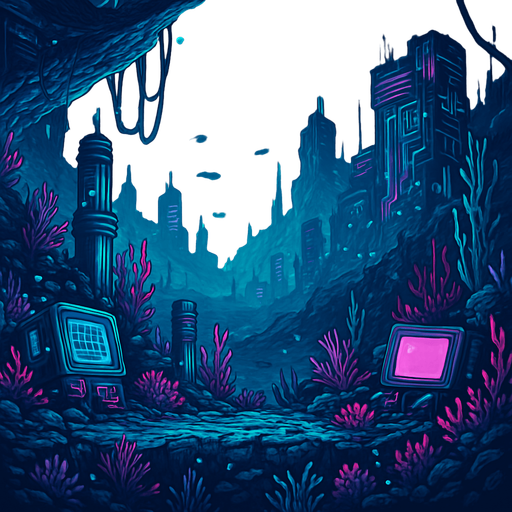 neon cyberpunk manga undersea landscape  ocean computer simulation underwater seafloor underwater background hd 2 sidescrolling platformer videogame bg undersea landscape