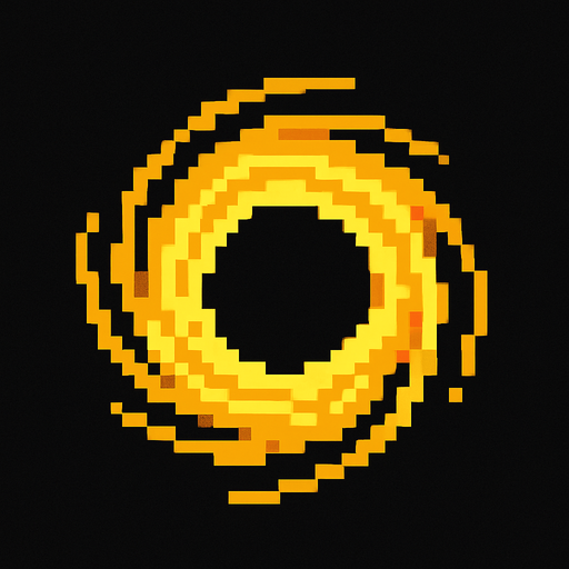 Пиксельная черная дыра желто черного цвета.
In-Game asset.  2d.  High contrast.  No shadows