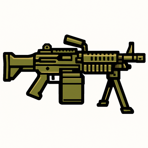 machine gun.
In-Game asset.  2d.  High contrast.  No shadows