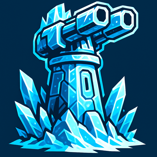 Torreta futurista grande de hielo.
In-Game asset.  2d.  High contrast.  No shadows