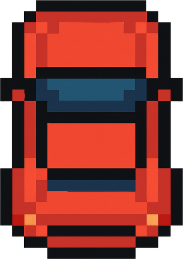 Red car top down 24 pixilated.
In-Game asset.  2d.  High contrast.  No shadows
