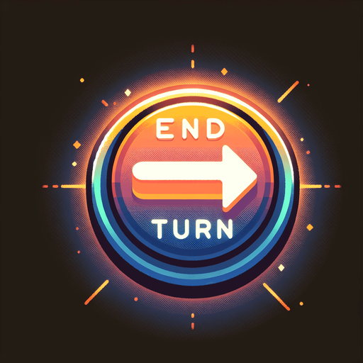 A glowing horizontal arrow button that says "End Turn"..
Single Game Texture. In-Game asset. 2d. Blank background. High contrast. No shadows.