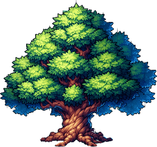 Big tree.
Single Game Texture.  In-Game asset.  2d.  Blank background.  High contrast.  No shadows