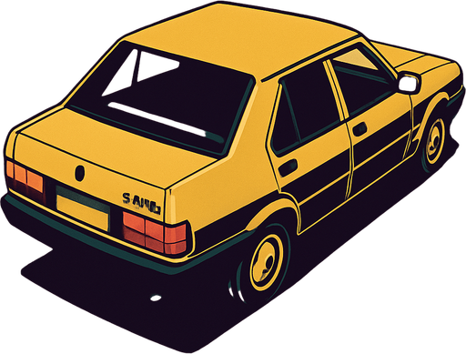 Tofaş Şahin. In-game asset. 2D. High contrast. No shadows. Rear three-quarter view from above, showing the right side and back of the car.