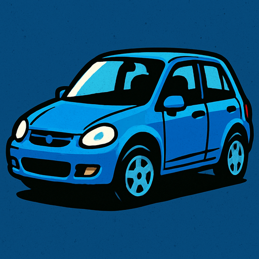 Mavi Bir araba.
In-Game asset.  2d.  High contrast.  No shadows