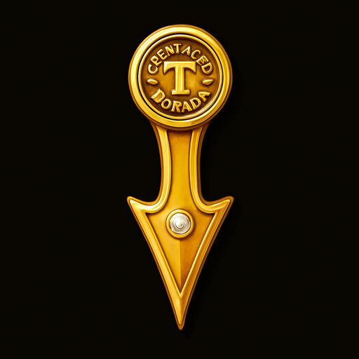 Crea un asset visual para un lujoso marcador o indicador de premio para la rueda de recompensas de 'La Tentación Dorada'.

Objetivo: Un elemento claro y elegante que indique visualmente el premio ganador en la rueda.

Diseño:

Forma: Puede ser una flecha estilizada, un pequeño colgante o un puntero refinado con un elemento decorativo.

Material/Color: Debe tener un aspecto premium, utilizando oro pulido o plata como color principal.

Detalles:

Si es una flecha, debe ser elegante y bien definida, quizás con una pequeña joya o un detalle grabado cerca de la punta.

Si es un colgante, podría ser una versión estilizada del logo del casino o una forma geométrica con un acabado lujoso.

Asegúrate de que tenga una dirección clara de 'apuntado'.

Elemento de Posicionamiento: Debe tener un punto o borde claro que se alinee con precisión con las divisiones entre las secciones de premios en la rueda.

Iluminación/Efectos (si Upit lo permite): Un brillo sutil o destellos para llamar la atención s.
In-Game asset.  2d.  High contrast.  No shadows