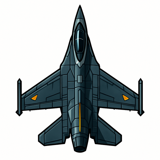 üstten görünümlü F 16 ile benzer ama daha gelişmiş gözüken savaş uçağı png resim.
In-Game asset.  2d.  High contrast.  No shadows