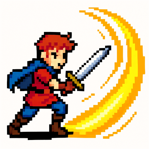 2d hero swordsman pixel sprite. sending shockwaves.
In-Game asset.  2d.  High contrast.  No shadows