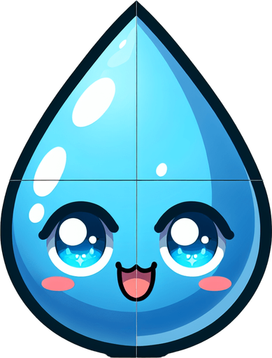 water drop with anime style eyes.
Single Game Texture. In-Game asset. 2d. Blank background. High contrast. No shadows.