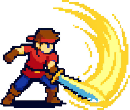 pixel art, swordsman attack, send shockwaves.
In-Game asset.  2d.  High contrast.  No shadows