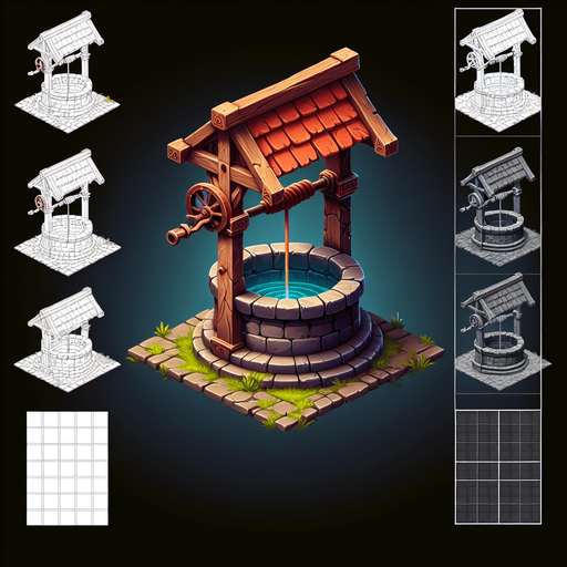 A well in a RTS fantasy style Single Game Texture. In-Game asset. 2d. Blank background. High contrast. No shadows.