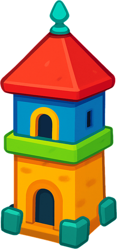 Small colorful tower.
In-Game asset.  2d.  High contrast.  No shadows