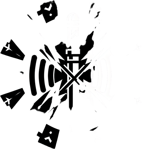 A dagger or fist icon striking, but with sound waves around it being cancelled or muffled (e.g., crossed out or dissolving)..
Single Game Texture.  In-Game asset.  2d.  Blank background.  High contrast.  No shadows