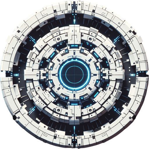 Battle drone, circular. White with blue glowing highlights. Birds Eye view from overhead. Cyberpunk. Simple shapes..
Single Game Texture. In-Game asset. 2d. Blank background. High contrast. No shadows.