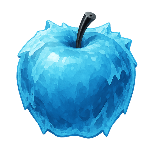Frozen apple.
Single Game Texture.  In-Game asset.  2d.  Blank background.  High contrast.  No shadows