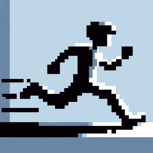 Running person 64×64 pixel art.
Single Game Texture.  In-Game asset.  2d.  Blank background.  High contrast.  No shadows