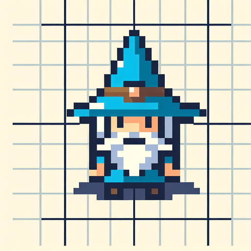 wisard 8 bit from the top down.
Single Game Texture. In-Game asset. 2d. Blank background. High contrast. No shadows.