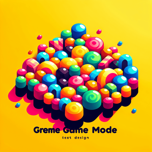 scritta game mode con sfondo caramelle.
Single Game Texture. In-Game asset. 2d. Blank background. High contrast. No shadows.