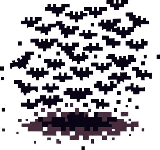 pixel art of a small swarm of black bats
Single Game Texture. In-Game asset. 2d. Blank background. High contrast. No shadows.
