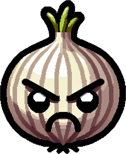 An angry-looking onion.
Single Game Texture. In-Game asset. 2d. Blank background. High contrast. No shadows.