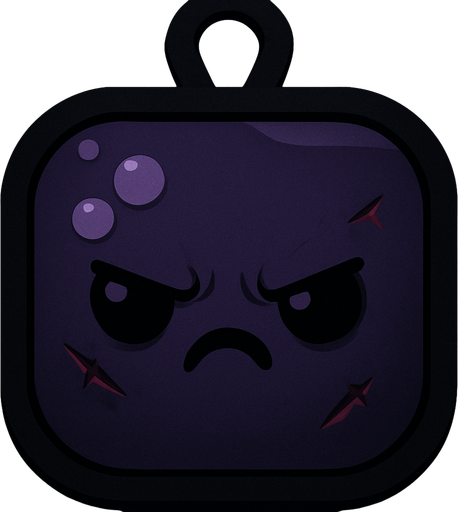 Bunun herşeyini aynı yap sadece rengini koyu siyah ve mor yap surat ifadesi de kızgın ve yüzünde küçük sıyrık ve kesikler olsun