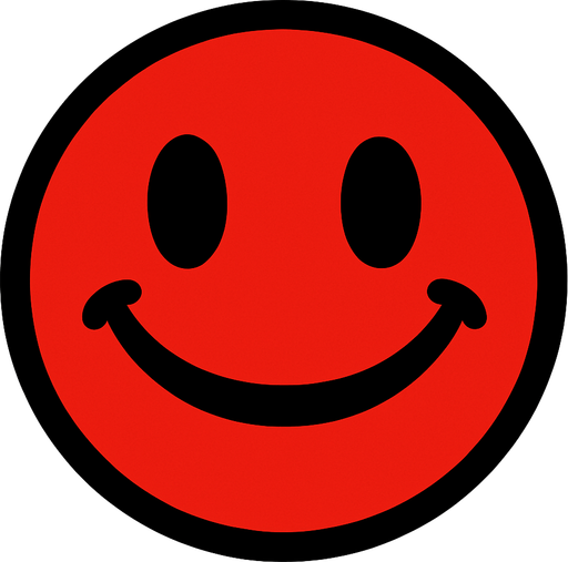 red circle with smile.
In-Game asset.  2d.  High contrast.  No shadows