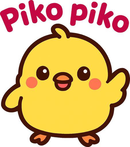 Debe decir “Piko piko” y ser estilo cute.
In-Game asset.  High contrast.  No shadows