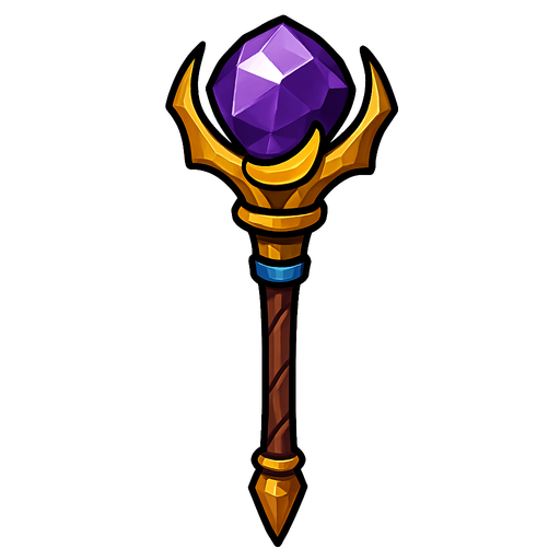 Magician's staff.
In-Game asset.  2d.  High contrast.  No shadows