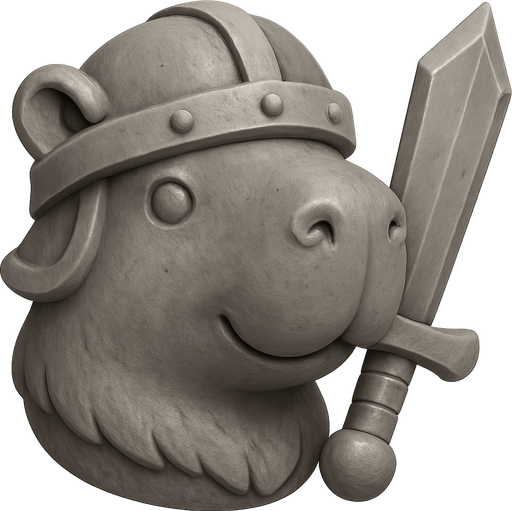 Recrealo en una escultura. Utiliza un estilo cartoon. Usas colores grises. Recuerda que es un capibara usas sus rasgos y formas. Damelo sin fondo