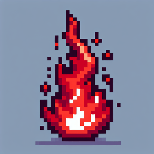red flame. flat pixelated. 8 bit..
Single Game Texture. In-Game asset. 2d. Blank background. High contrast. No shadows.