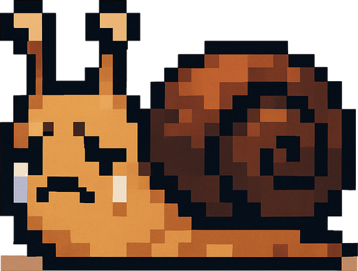 desperate depressive cute snail 2d pixel art.
In-Game asset.  2d.  High contrast.  No shadows