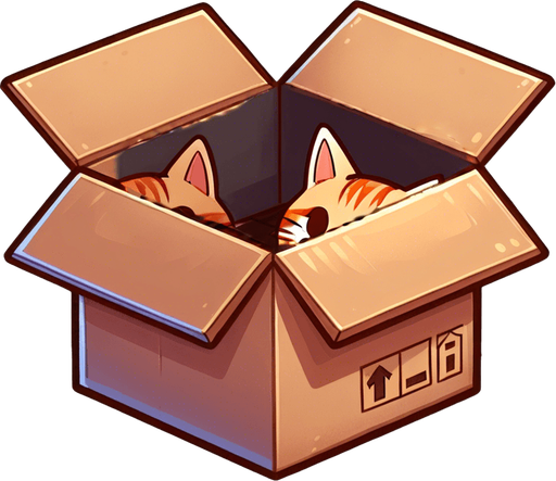 cute Chibi ginger cat peeking from the box into the camera. Cheeky, happy.