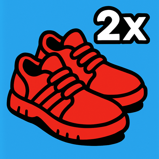 red shoes with a  2x.
In-Game asset.  2d.  High contrast.  No shadows