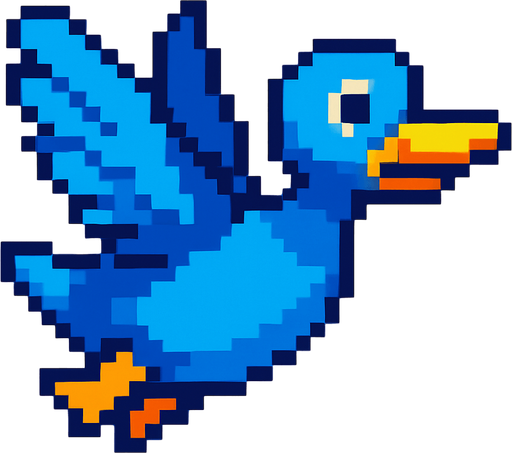 pixart blue duck flying.
In-Game asset.  2d.  High contrast.  No shadows