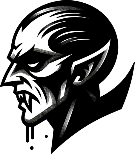 stylized vampire head.
Single Game Texture. In-Game asset. 2d. Blank background. High contrast. No shadows.