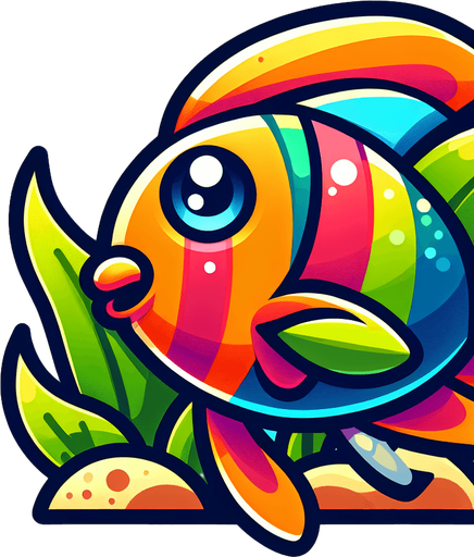 A tropical fish. Cartoon..
Single Game Texture.  In-Game asset.  2d.  Blank background.  High contrast.  No shadows