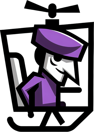 Waluigi flying a helicopter.
Single Game Texture.  In-Game asset.  2d.  Blank background.  High contrast.  No shadows