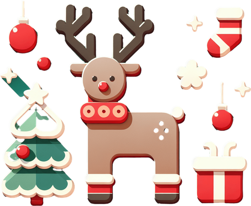 a christmas reindeer. plastic style. Single Game Texture. In-Game asset. 2d. Blank background. High contrast. No shadows.