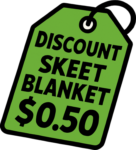 green price tag that says discount skeet blanket $0.50
In-Game asset.  2d.  High contrast.  No shadows