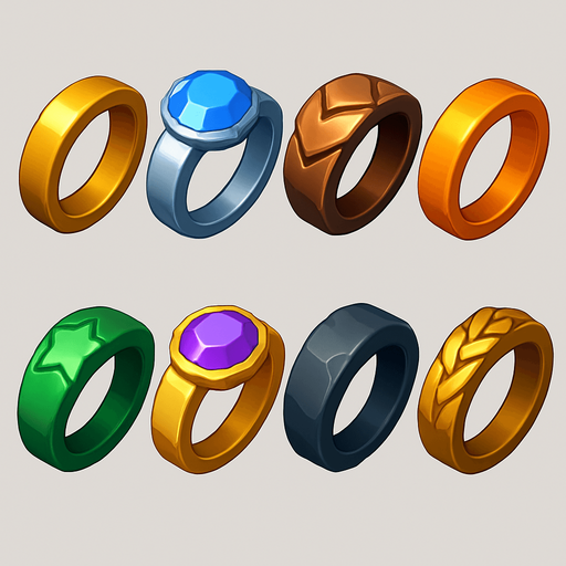 Pack of different rings.
In-Game asset.  High contrast.  No shadows. 3D
