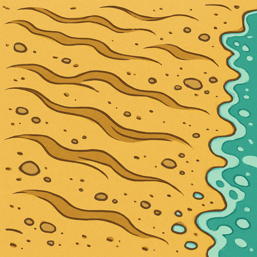 The sand ground of some sort of beach.
In-Game asset.  2d.  High contrast.  No shadows