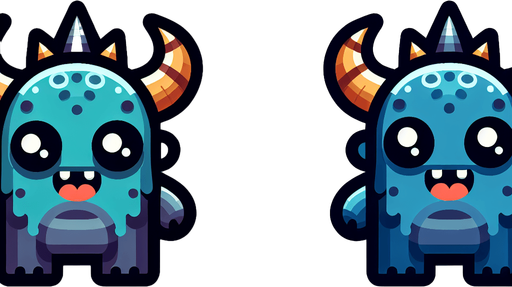 Make a little cute monster.
Single Game Texture.  In-Game asset.  2d.  Blank background.  High contrast.  No shadows