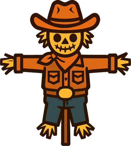 Scarecrow in the shape of a cowboy.
In-Game asset.  2d.  High contrast.  No shadows