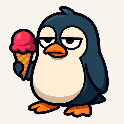 Bored Penguin holding ice cream.
In-Game asset.  2d.  High contrast.  No shadows