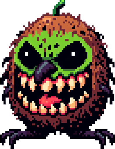 a demonic kiwi, pixel style.
Single Game Texture.  In-Game asset.  2d.  Blank background.  High contrast.  No shadows