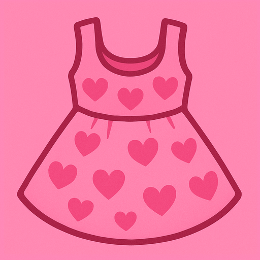 cute pink heart design dress top view..
In-Game asset.  2d.  High contrast.  No shadows