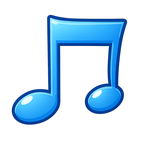 blue shiny music note. No background. Transparent background. Blank background. No shadows. 2d. In-Game asset. flat