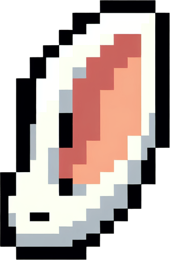 A minimalist simple pixel art rabbit ear. White floppy ear, no rabbit, disconnect rabbit ear asset.
Single Game Texture. In-Game asset. 2d. Blank background. High contrast. No shadows.