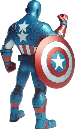 anime captain america bakc view. right hand up standing ready war
Single Game Texture.  In-Game asset.  2d.  Blank background.  High contrast.  No shadows